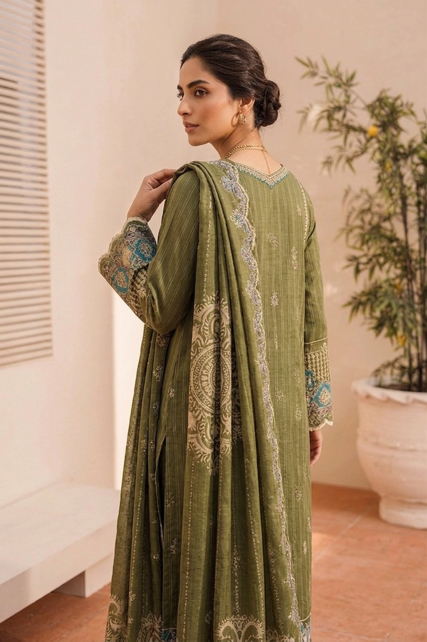 3 Piece Embroidered Festive Edit | Élan Olive