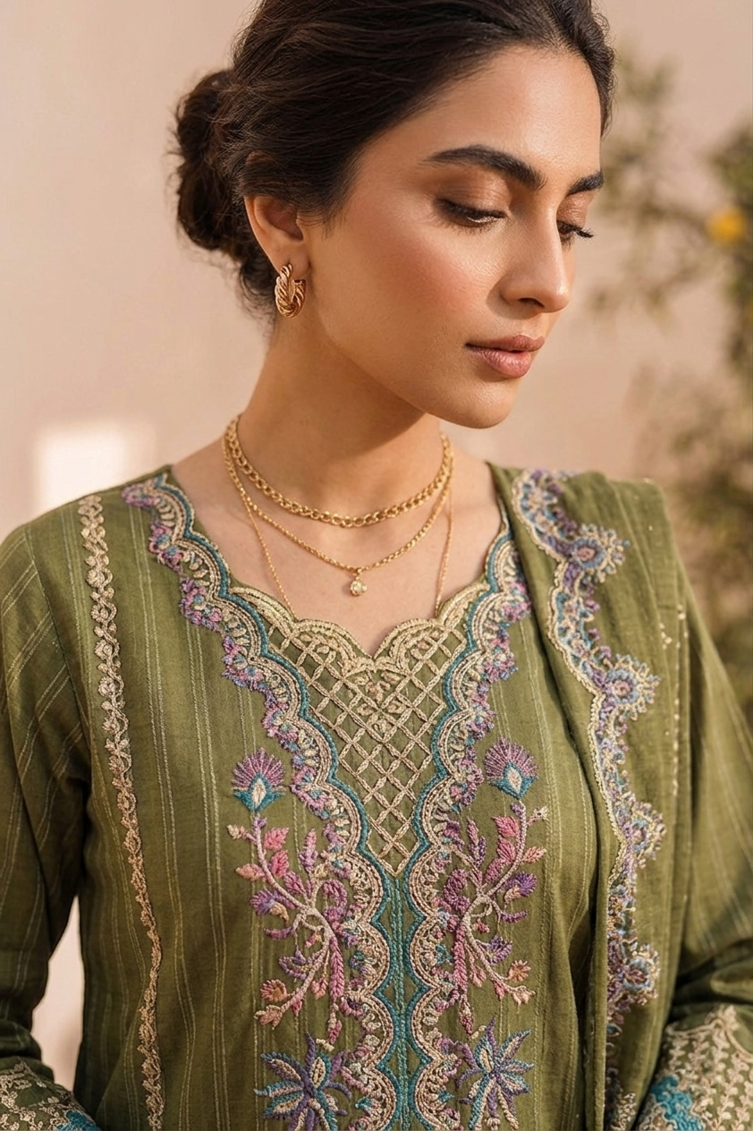 3 Piece Embroidered Festive Edit | Élan Olive