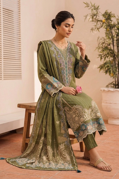 3 Piece Embroidered Festive Edit | Élan Olive
