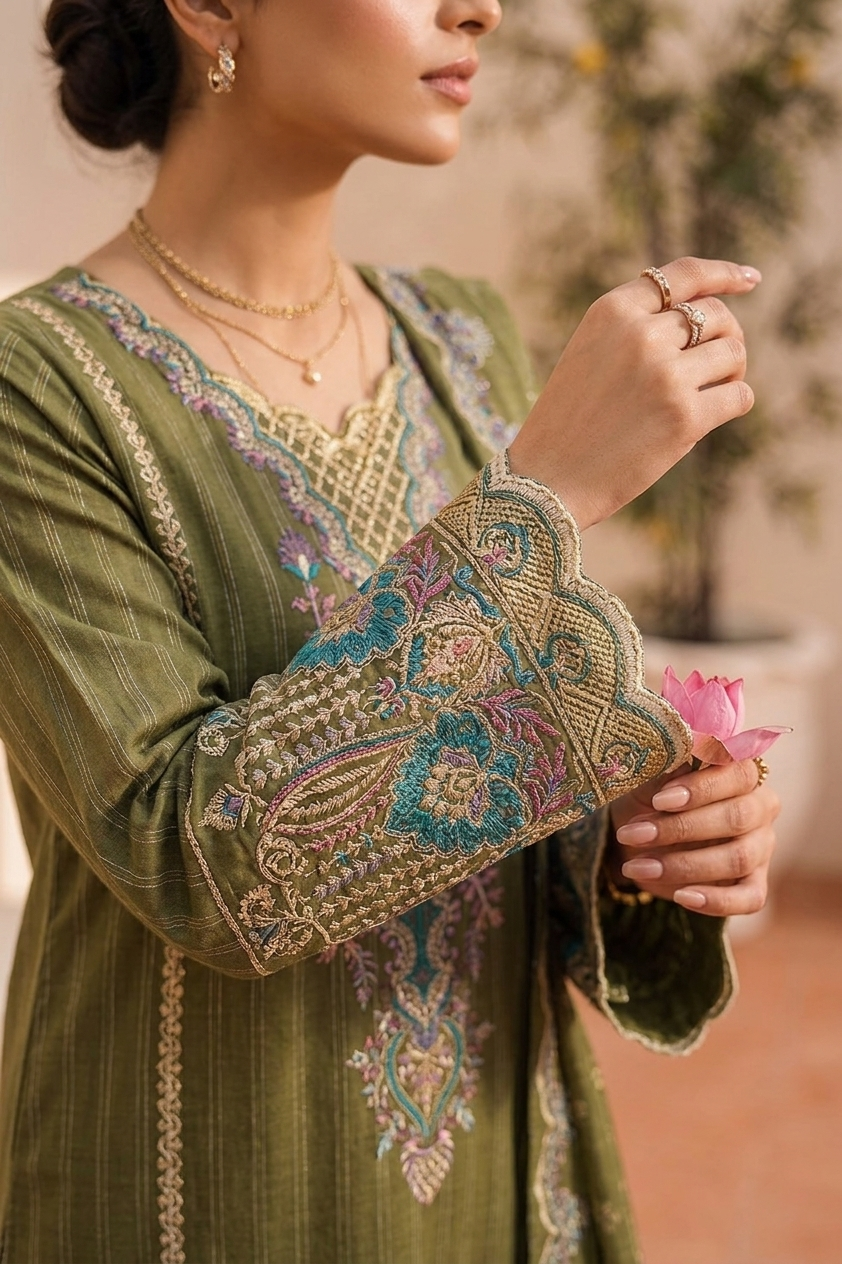 3 Piece Embroidered Festive Edit | Élan Olive